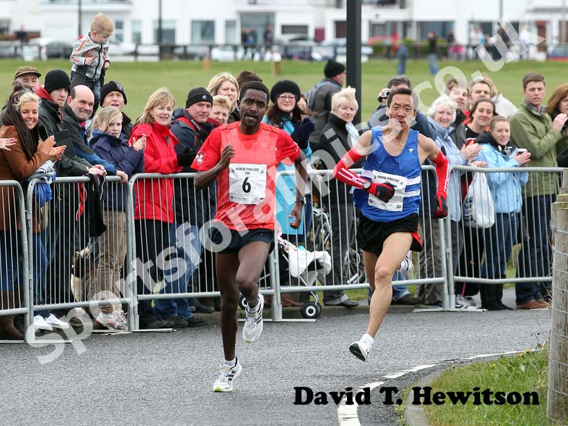 A tremendous battle between winner No 6 Tadele Geremew Mulugeta and Serod Batochi (Morpeth Harriers) in the North Tyneside 10k Road Race from North Shields to Whitley Bay.